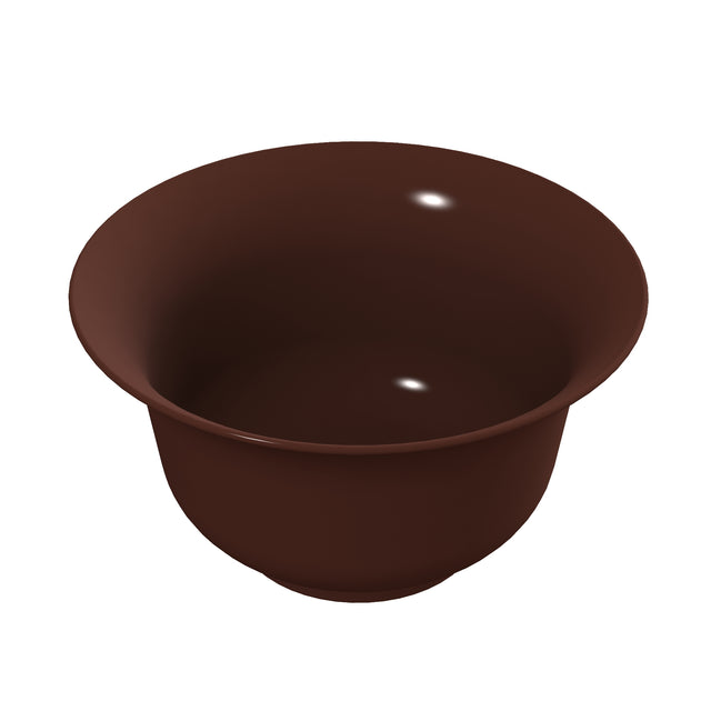 A deep, empty dark brown tulip salad bowl with a wide rim sits against a white background. The bowl features smooth, curved sides and a slight glossy reflection on its surface, suggesting polished ceramic or cast aluminum ideal for cold holding.