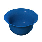 A deep, round salad bowl made of blue plastic with a slightly flared rim. The bowl has a smooth, matte surface with subtle highlights and shadows that emphasize its curved shape. It is dishwasher safe. The background is plain white.