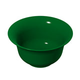 A shiny, deep green Tulip Salad Bowl with smooth, rounded sides and a wide rim is shown on a plain white background. The bowl is empty and well-lit, highlighting its glossy surface and simple, modern design. Perfect for cold holding salads.