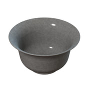 A simple, round, gray salad bowl with a wide rim and smooth surface. The bowl is empty and sits on a plain white background, with a soft light reflection visible on the inner and outer surfaces. It is also dishwasher safe.