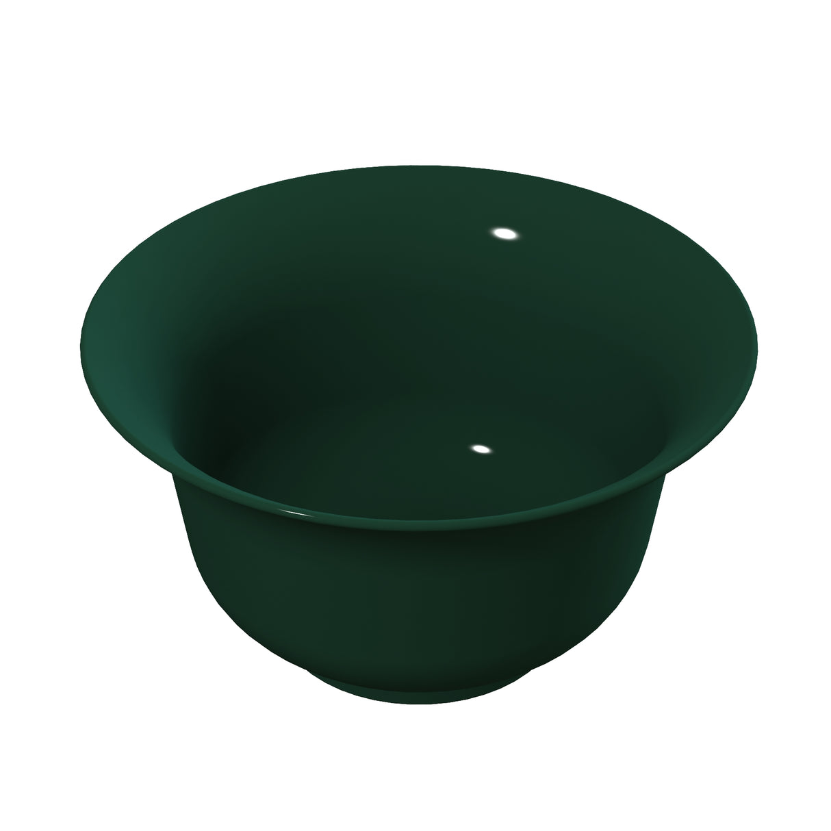 A dark green, round Tulip Salad Bowl with a wide rim and smooth surface, set against a plain white background. The bowl has a slight sheen, indicating it is made of glossy cast aluminum ideal for cold holding.