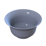 A simple, empty, gray salad bowl with a smooth surface and wide rim, shown against a plain white background. The bowl appears to be made of ceramic or cast aluminum, with subtle highlights reflecting light on its curved surfaces.