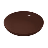 A round, shallow Pasta Bowl with a dark brown, glossy ceramic finish sits empty on a plain white background. Seen slightly from above, its minimalist design and smooth surface evoke elegance and simplicity.
