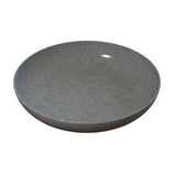 A shallow, round, gray ceramic Pasta Bowl with smooth, curved sides and a matte surface. The bowl is empty and subtly reflects light on its inner surface, suggesting a slightly polished finish. Ideal for cold holding. The background is plain white.