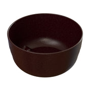 A plain, round, dark brown fruit bowl with a matte finish and slightly textured surface, viewed from an angle above and to the side, set against a white background. The interior and exterior of the bowl are uniformly colored.