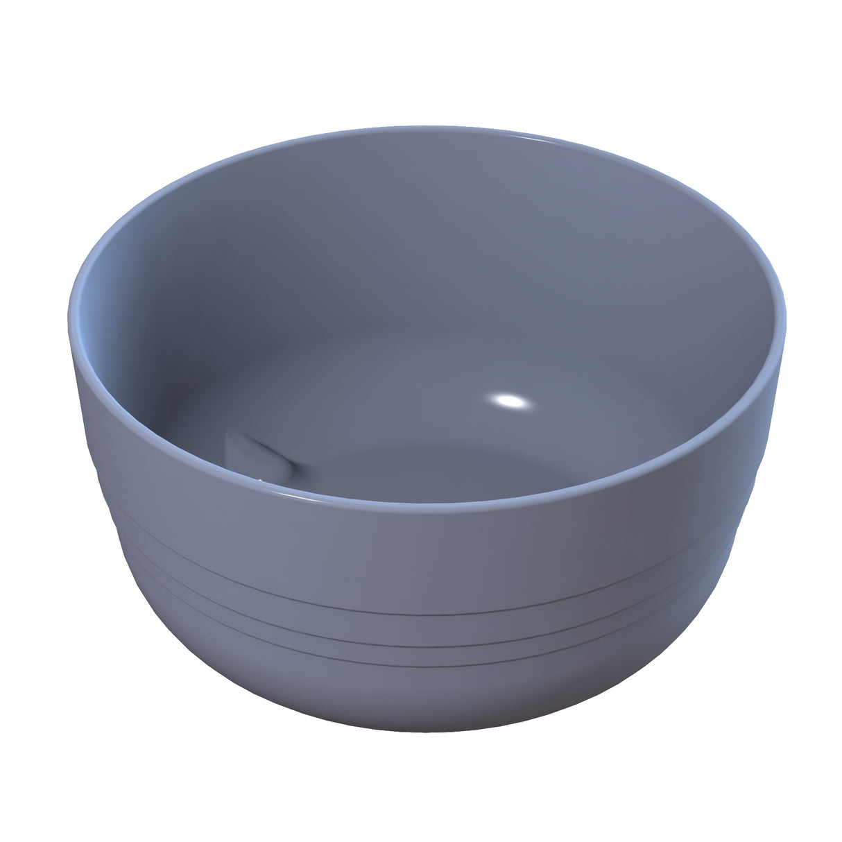 A plain, matte gray cast aluminum bowl with a smooth, rounded shape and subtle horizontal grooves around its exterior, shown on a white background. The bowl has a simple, modern design and appears empty.