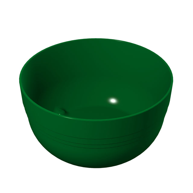 A green Duracoat coated cast aluminum fruit bowl sits on a white background.