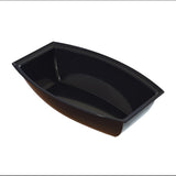 A black, rectangular salad bowl with gently curved sides and a glossy finish, photographed on a white background at a slight angle. The bowl appears empty and is ideal for serving or holding food.