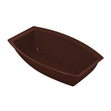 A deep, rectangular, dark brown plastic salad bowl with gently angled sides and rounded corners, photographed on a white background. The bowl’s interior and exterior surfaces are smooth and glossy.
