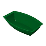 A rectangular, green plastic tray with high sides and slightly flared edges, perfect for cold holding. The tray has a smooth, glossy surface and is empty, photographed against a plain white background.