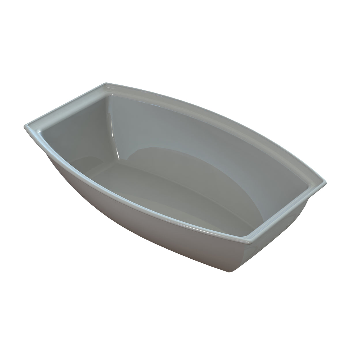A rectangular, white, deep plastic dish pan with rounded corners and slightly flared sides, photographed on a plain white background. Ideal for cold holding, its smooth and shiny interior shows subtle shadowing that highlights its depth.