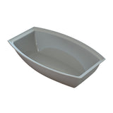 A rectangular, white, deep plastic dish pan with rounded corners and slightly flared sides, photographed on a plain white background. Ideal for cold holding, its smooth and shiny interior shows subtle shadowing that highlights its depth.