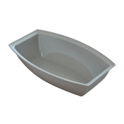 A rectangular, white, deep plastic dish pan with rounded corners and slightly flared sides, photographed on a plain white background. Ideal for cold holding, its smooth and shiny interior shows subtle shadowing that highlights its depth.