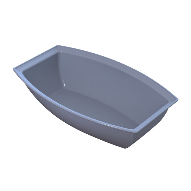 A gray, rectangular plastic container with slightly angled sides and rounded corners, shown empty against a white background. Ideal for cold holding, this smooth-surfaced container is designed for storing food or other items.