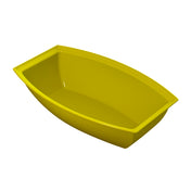 A bright yellow, rectangular plastic tray with slightly curved sides and rounded corners, shown on a white background. The lightweight tray, ideal for cold holding, features a smooth, glossy surface and shallow depth.