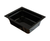 A black, rectangular Food Pan with slightly curved edges and a glossy finish sits on a white background. Designed for commercial food service use, such as in buffets or salad bars, it's ideal for cold holding applications.