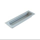 A rectangular, silver-colored cast aluminum drawer pull handle with a recessed center, shown against a plain white background. The handle features rounded corners and smooth edges, designed to be flush-mounted into a drawer or cabinet surface.