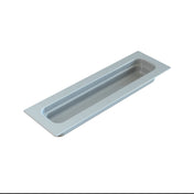 A rectangular, silver-colored cast aluminum drawer pull handle with a recessed center, shown against a plain white background. The handle features rounded corners and smooth edges, designed to be flush-mounted into a drawer or cabinet surface.