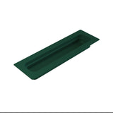 A dark green, rectangular plastic food pan with rounded inner edges and a shallow depth, photographed against a plain white background. The tray appears smooth and minimalist, ideal for cold holding, organizing small items, or serving food.