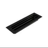 A black rectangular cast aluminum food pan with a hole in the middle.