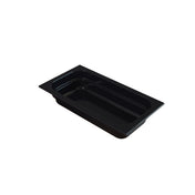 Rectangular black Food Pan with rounded corners and a flat rim, featuring a smooth surface and slight depth. NSF certified, it is ideal for food storage or serving in commercial kitchens. Set against a plain white background.