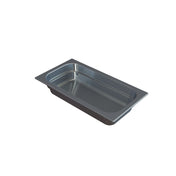 A rectangular stainless steel steam table pan with rounded corners and slightly raised edges, often used in commercial kitchens or buffets for food storage and serving. The NSF-certified pan is empty and positioned on a white background.