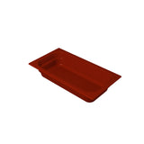 A rectangular, deep red Food Pan with rounded inner corners and a wide flat rim, displayed against a plain white background. This pan is ideal for cold holding in food service settings, perfect for efficiently storing or serving food.