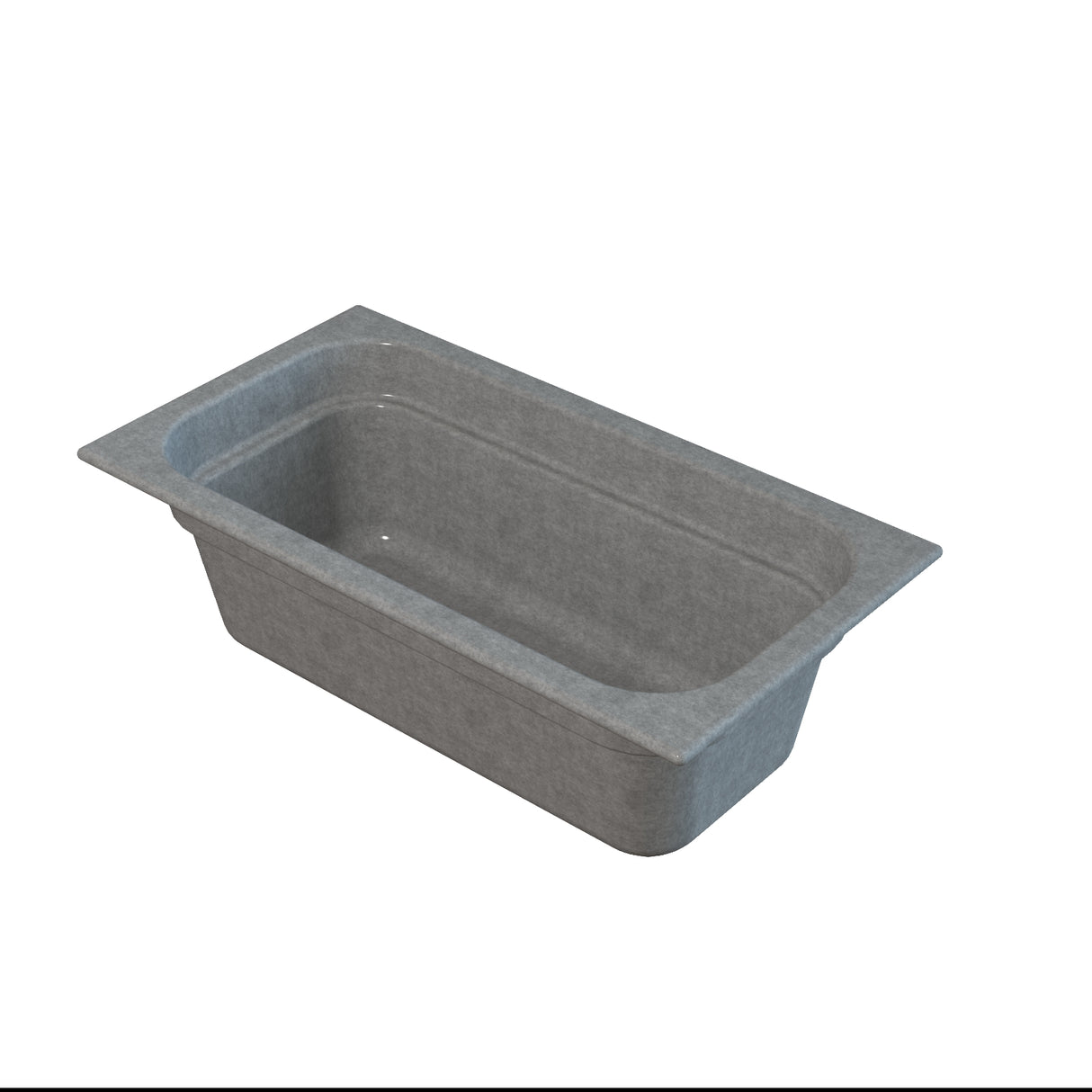 A rectangular, grey utility sink or basin with rounded inner edges and a flat rim, shown on a white background. The sink resembles a cast aluminum food pan, appearing durable and ideal for cold holding tasks. It is empty and viewed from a slightly elevated angle.