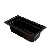 A black, rectangular cast aluminum Food Pan with rounded corners, glossy finish, and subtle white speckles. Designed for cold holding, the pan features a flat rim for secure placement in food service setups against a plain white background.