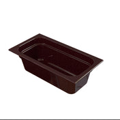 A rectangular, deep, dark brown food pan with rounded inner corners and a flat rim, designed for cold holding in food service settings. The pan is empty and shown on a white background, angled to display its depth and smooth interior surface.