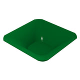A green, square-shaped cast aluminum bowl with smooth, rounded edges and slightly sloped sides. This dishwasher safe bowl is plain and empty, shown on a white background with a subtle highlight on the inside surface.