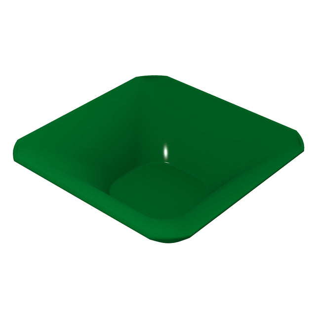 A green, square-shaped cast aluminum bowl with smooth, rounded edges and slightly sloped sides. This dishwasher safe bowl is plain and empty, shown on a white background with a subtle highlight on the inside surface.