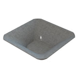 A square, shallow, gray cast aluminum bowl with sloped sides and rounded corners, made of a textured material that resembles recycled paper or molded fiber. The bowl is empty and viewed from an elevated angle, highlighting its depth and simple design.