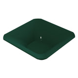 A dark green, square-shaped cast aluminum bowl with rounded corners and smooth edges, shown on a white background and viewed from above, highlighting its depth, glossy surface, and cold holding capabilities.