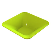A bright green, square-shaped dishwasher safe bowl with rounded edges and slightly curved sides. The glossy finish reflects light, and the empty bowl is set against a plain white background.