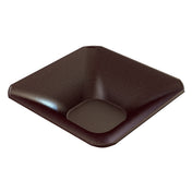 A dark brown, square-shaped Duracoat coated cast aluminum bowl with curved, upward-sloping sides and a recessed center. This dishwasher safe bowl features a smooth, glossy finish, subtle speckles, modern minimalist design, and softly rounded corners.