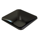 A black, square-shaped cast aluminum bowl with slightly raised edges and a shallow, indented center. The glossy surface features subtle speckles, giving this modern and elegant cold holding bowl a stylish look against the plain white background.