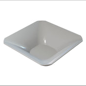 A square, deep, white NSF bowl with gently sloping sides and rounded corners, viewed from a slight angle above. The bowl has a smooth, glossy surface and a modern, minimalist design.