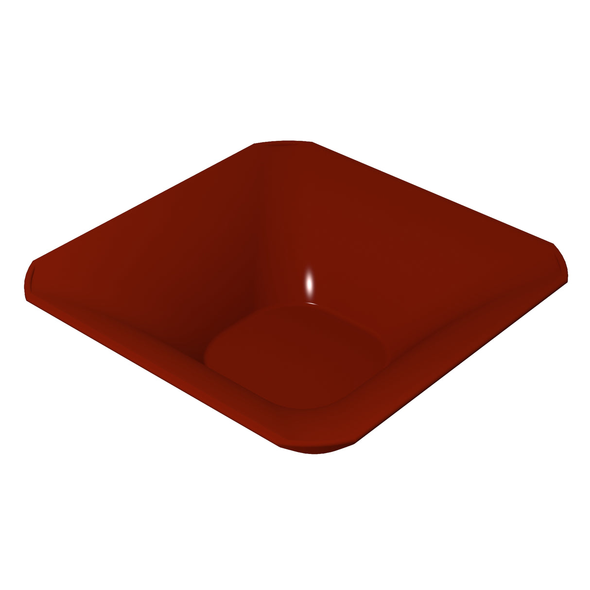 A square, deep, glossy maroon cast aluminum bowl with slightly flared, rounded edges. The empty bowl sits on a white background, angled to highlight its smooth curved interior and stylish design.