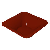 A square, deep, glossy maroon cast aluminum bowl with slightly flared, rounded edges. The empty bowl sits on a white background, angled to highlight its smooth curved interior and stylish design.