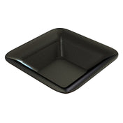 A square, deep black cast aluminum bowl with slightly rounded edges and a glossy finish. Subtle white speckles give it a metallic, starry look. This dishwasher safe bowl is empty and pictured against a white background.