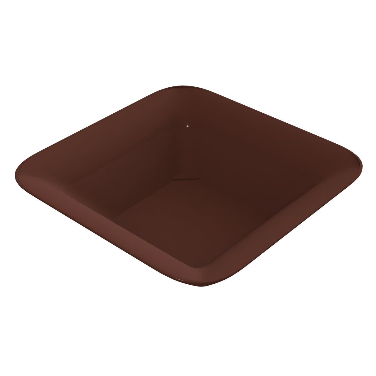 A brown, square-shaped, deep silicone baking pan with rounded edges and smooth surfaces. Shown from a slightly elevated angle, this flexible bakeware is as easy to clean as a dishwasher safe bowl and features a spacious interior.
