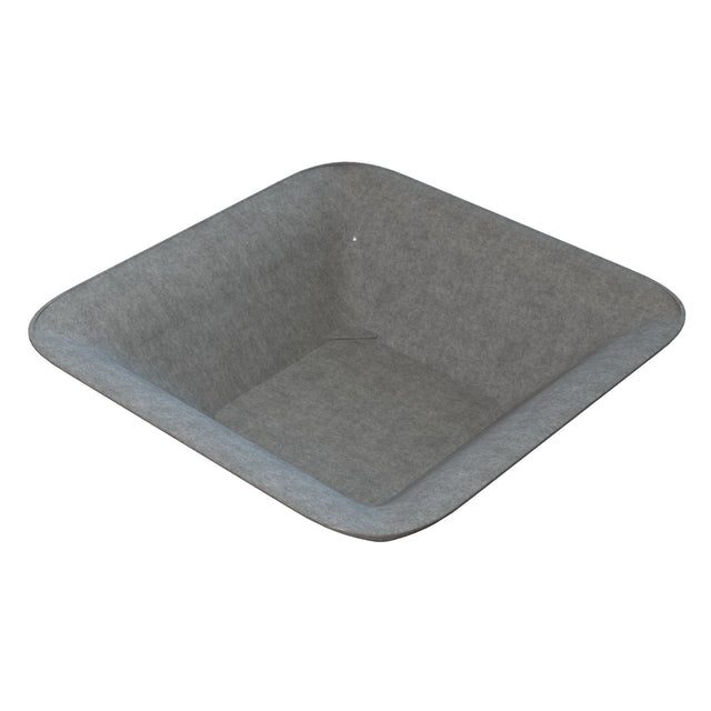 A square, gray, slightly textured cold holding bowl with rounded edges and gently sloped sides. Made of stone or concrete, its smooth interior is free of patterns or decorations—ideal for maintaining a uniform, modern look.