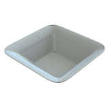 A white, square-shaped dishwasher safe bowl with rounded edges and a glossy finish. The bowl features slightly sloped sides and a smooth interior, seen empty from an angled top-down perspective against a plain white background.