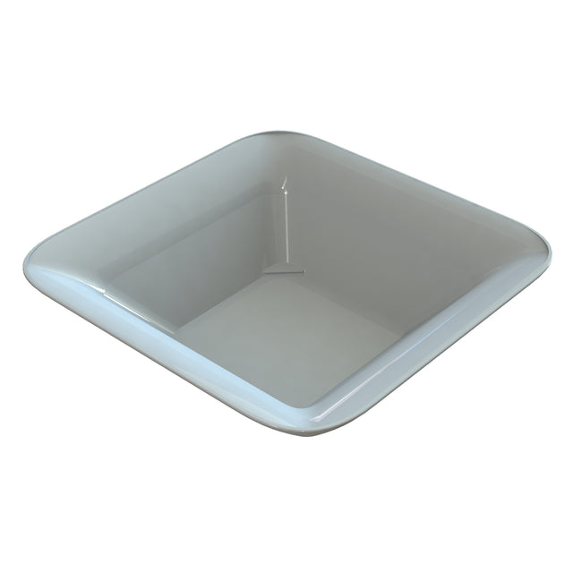 A white, square-shaped dishwasher safe bowl with rounded edges and a glossy finish. The bowl features slightly sloped sides and a smooth interior, seen empty from an angled top-down perspective against a plain white background.