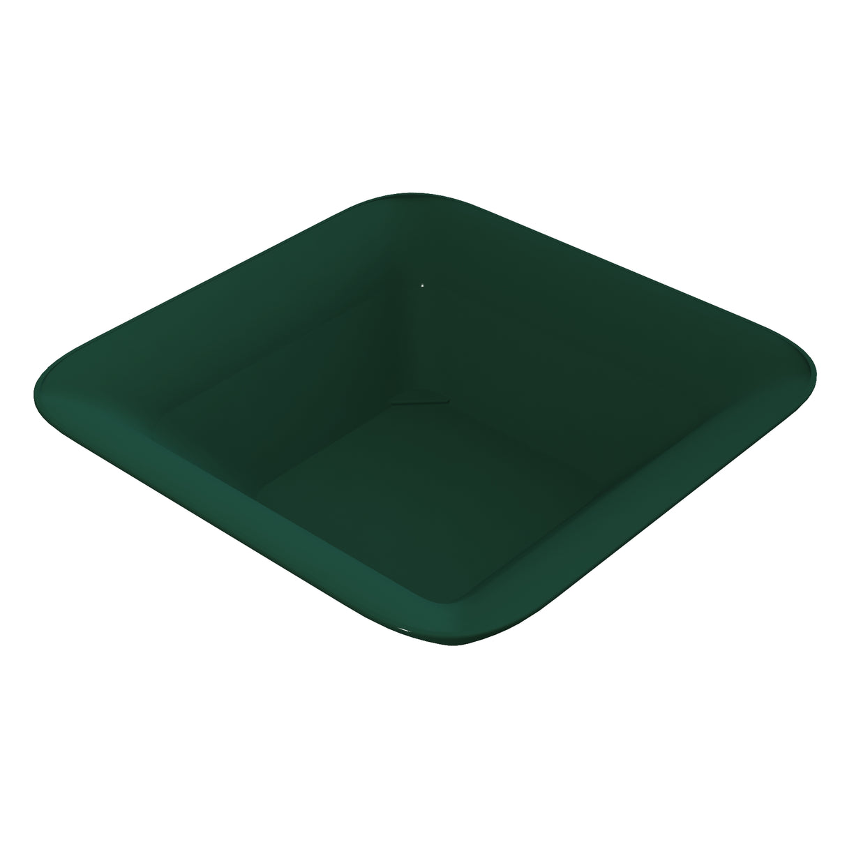 A dark green, square-shaped, deep plastic tray with rounded edges and corners. The tray is empty and sits against a plain white background, resembling a cold holding bowl when viewed from a slightly elevated angle showing the interior clearly.