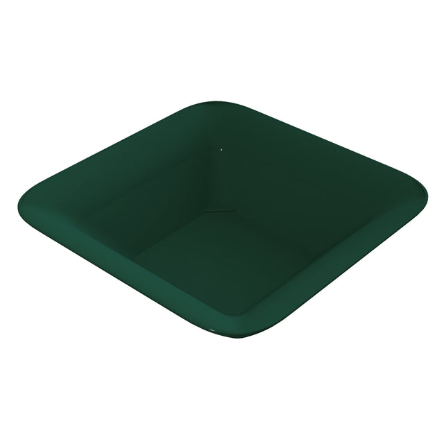 A dark green, square-shaped, deep plastic tray with rounded edges and corners. The tray is empty and sits against a plain white background, resembling a cold holding bowl when viewed from a slightly elevated angle showing the interior clearly.