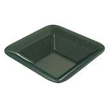 A dark green, square-shaped cold holding bowl with rounded edges and a glossy finish. The bowl has slightly sloped sides, a smooth surface, and is dishwasher safe. Its interior and exterior are uniformly colored, sitting on a white background.