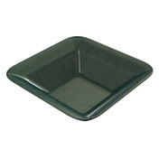 A dark green, square-shaped cold holding bowl with rounded edges and a glossy finish. The bowl has slightly sloped sides, a smooth surface, and is dishwasher safe. Its interior and exterior are uniformly colored, sitting on a white background.