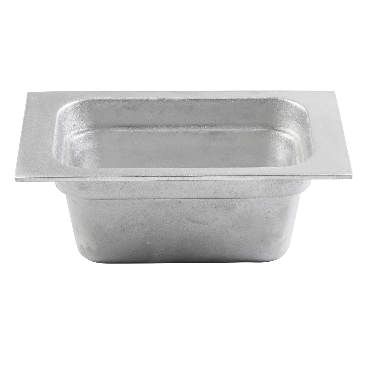 A rectangular stainless steel food pan with rounded corners and a wide flat rim, shown on a white background. The deep pan with smooth sides is ideal for cold holding or serving food in commercial kitchens.